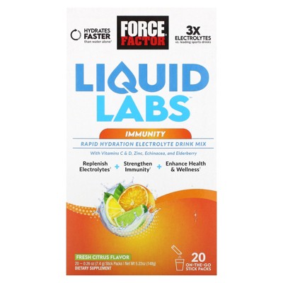 Force Factor Liquid Labs™ Immunity, Rapid Hydration Electrolyte Drink Mix, Fresh Citrus, 20 Stick Packs, 0.26 oz (7.4 g) Each