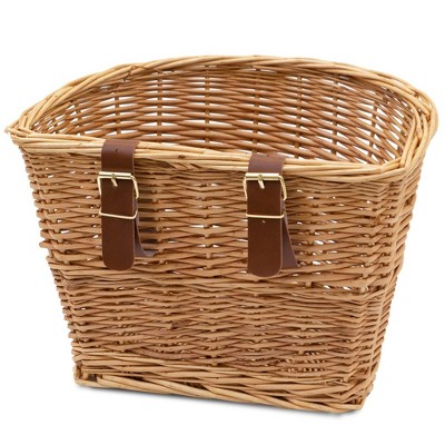 Light Brown Wicker Handlebar Bike Basket with Weather-Resistant Coating
