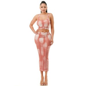 Slickblue Plus Size Sunburned Mineral Wash Skirt Set, Tube Dress & Crop Top Two-Way Wear, Bodycon Mocha, Size S-L - 1 of 4