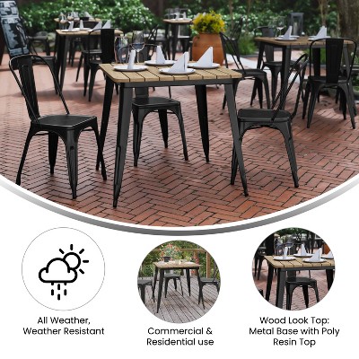 Declan 31.5" Square Brown Poly Resin Top Black Steel Base Dining Table