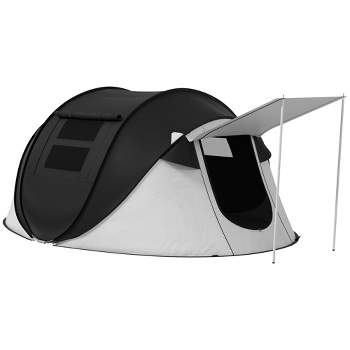Outsunny Pop Up Tent with Porch and Carry Bag, 3000mm Waterproof, for 2-3 People, Black, (Poles Included)