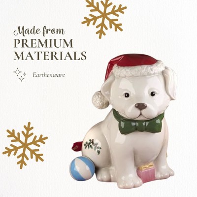 Festive White Ceramic Puppy Cookie Jar with Lid