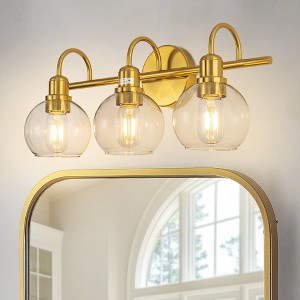 YANSUN 20 in. 3-Light Gold Bathroom Vanity Light, Industrial Design with Clear Glass Globe Shade for Powder Room Dressing Room - 1 of 1