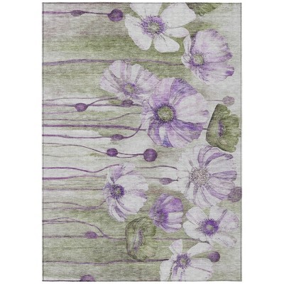 Purple And Lavender Floral Washable Indoor Outdoor Area Rug