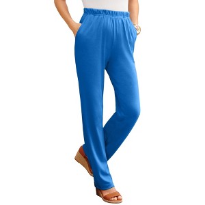 Roaman's Plus Size Straight Leg Soft Knit Pull On Pant - 1 of 4