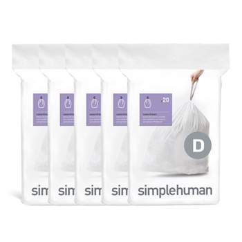 simplehuman Code J Custom Fit Drawstring Trash Bags in Dispenser Packs, 60  Count, 30-45 Liter / 8-12 Gallon, White