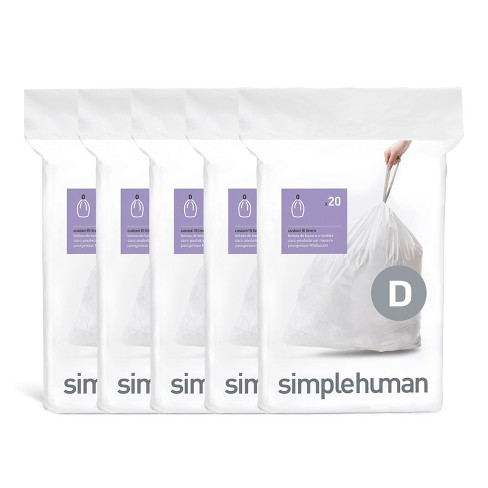 Plasticplace Simplehuman®* Code D Compatible │ Custom Fit Trash Bags │ 5.2  Gallon / 20 Liter White Drawstring Garbage Liners │ 15.5 x 28 (100 Count)  