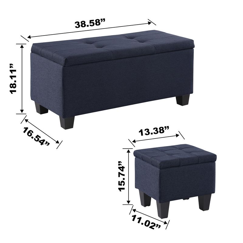3 in 1 Linen Tufted Storage Ottoman Bench Set - ModernLuxe, 4 of 9