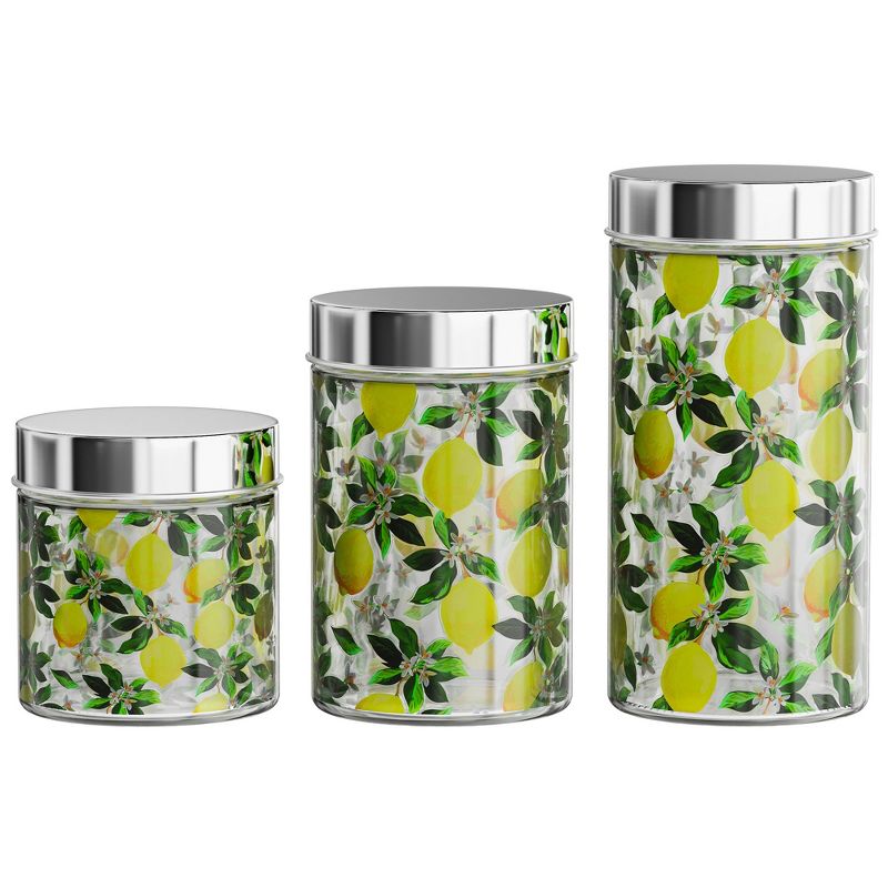 American Atelier Glass Set of 3 Jars, Lemon Design Airtight Metal Lid Food Storage Containers, 30, 44, and 59-Ounce Capacity, Dishwasher Safe, 1 of 8