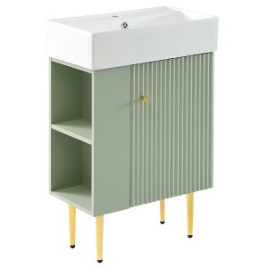 Vynxaria 21.6" Green Bathroom Storage Cabinet with Ceramic Sink and Left side storage - 1 of 4
