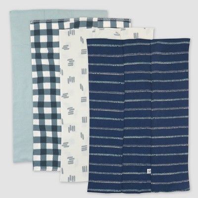 Honest Baby Boys' 4pk Organic Cotton Painted Buffalo Woven Burp Cloth - Navy