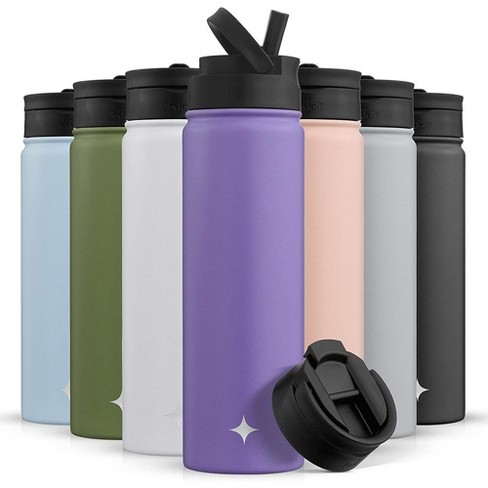 Insulated Water Bottle with Straw, Flip-up Stainless Steel Leakproof  BPA-Free 18oz Thermos with Straw, Black