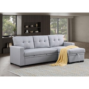 TiramisuBest Dark Gray Elegant Storage Sofa with Pull-Out Chaise, Twin Sleeper, Removable Cushions, Living Room Furniture - 1 of 4