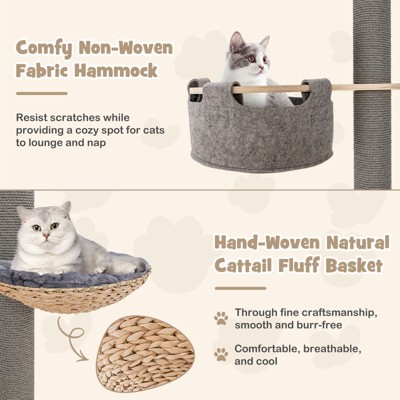 Adjustable Height Grey and Natural 5-Tier Floor-to-Ceiling Cat Tree