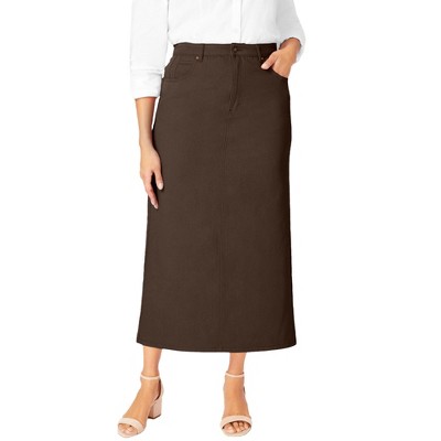 Jessica London Women's Plus Size Classic Cotton Denim Midi Skirt