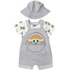 Star Wars Chewbacca R2-D2 Yoda Baby French Terry Short Overalls T-Shirt and Hat 3 Piece Outfit Set Newborn to Infant - 2 of 4