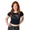 Hello Kitty Character Face Outline Crew Neck Short Sleeve Women's Black Crop Top Baby Tee - 2 of 4