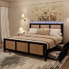 RONSHIN Rattan Queen Bed with 7-Color LED Headboard & 4 Drawers, Boho Platform Bed with Strong Metal Slats, Noise Free, No Box Spring, Easy Assembly - 3 of 4