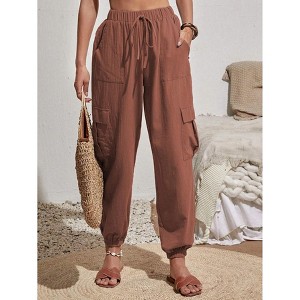 Coolmee Womens Cargo Pants with Pocket Workout Athletic Joggers Drawstring Casual Travel Outdoor Camping Hiking Pants - 1 of 4