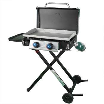 Razor Griddle GGC2030M 25 Inch Outdoor 2 Burner Portable LP Propane Gas Grill Griddle with Top Cover, Wheels, & Storage Shelf for BBQ Cooking, Black