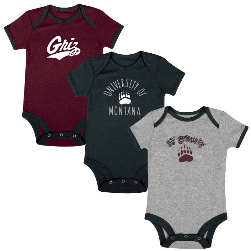 NCAA Montana Grizzlies Infant Boys&#39; Short Sleeve 3pk Bodysuit Set, 1 of 5