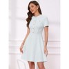 INSPIRE CHIC Women's Plaid Round Neck Short Sleeve A-Line Vintage Mini Tweed Dresses - 4 of 4