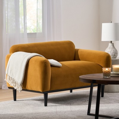 Contemporary 2-Seater Loveseat, Boucle or Velvet Upholstery, Birch Wood Legs for Living Room