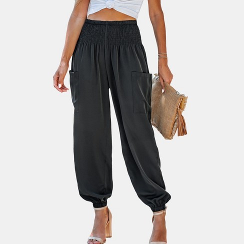 Oh So Soft Smocked Waistband Joggers with Pockets and Ruched Ankle