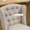 Beige Bar Stools Set of 2, 27" High, with Nailhead Trim, Tufted Back and Wood Legs - 4 of 4