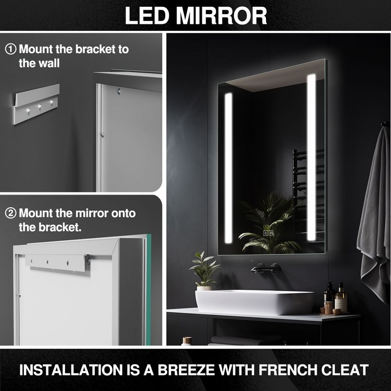 Neutypechic LED Bathroom Vanity Mirror Rectangle Frameless Anti-Fog Wall Mirror, 2 of 7