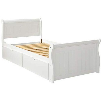 Donco Kids Sleigh Twin White Bed With Dual Underbed Drawers