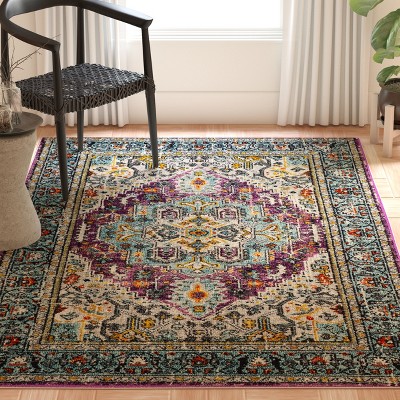 Violet and Light Blue Boho Chic Square Area Rug