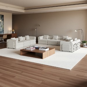 8-Seater Chenille Fabric Folding Convertible Sofa with Side Storage & Cushions - 1 of 4