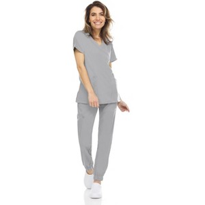 MediChic Womens 8-Pocket Scrubs Set- Mock Neck with 4-Pocket Jogger Scrub Pants - 1 of 4