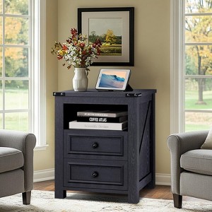 Dyonery Modern Wood End Table with Charging Station,Rustic 18 Inch Bedside Table with 2 Storage Drawers and Open Shelf,  for Bedroom,Living Room - 1 of 4