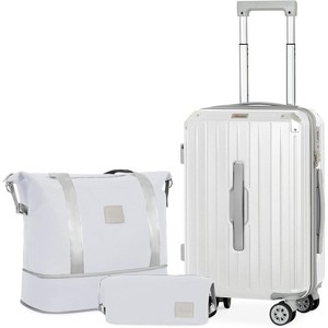 Romswi 3 Piece Carry-On Luggage Set, 20" Lightweight Suitcase with TSA Lock, Cup Holder, and Duffel Bag – Spinner Wheels Travel White Luggage - 1 of 4