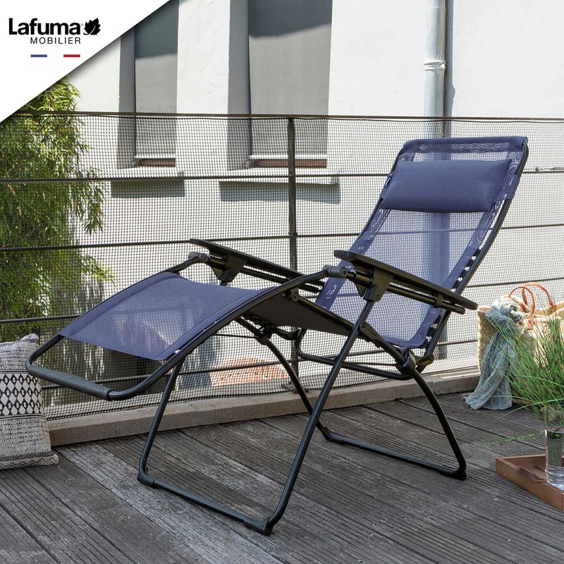 Lafuma Futura Zero Gravity Portable Ergonomic Outdoor Steel Framed Lawn Patio Recliner Folding Lounge Chair with Headrest Cushion, Ocean Blue, 4 of 7