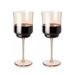 Twine Tulip Wine Glasses, Gold Amber Tinted Drinking Tumblers Stemmed Red or White Wine Glasses, Yellow Brown, 14 Oz, Set of 2