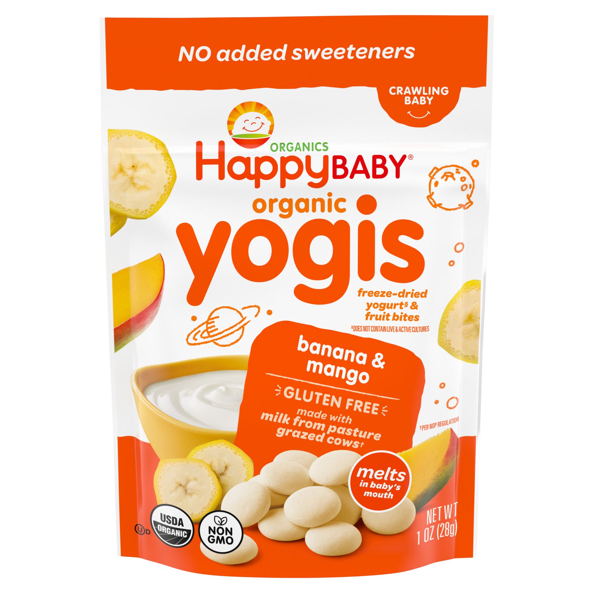 Happy Baby Organic Yogis Freeze-Dried Yogurt & Fruit Baby Snacks - Banana & Mango - 1oz: Age 9 Months+, 3rd Stage