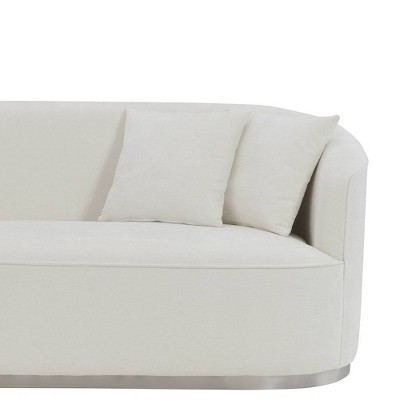 83" Beige Chenille Upholstered Sofa with Metal Frame and Pillows