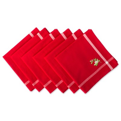 Design Imports  Christmas Embellished Napkin Set 6 Piece, Red, Mistletoe , 20X20"