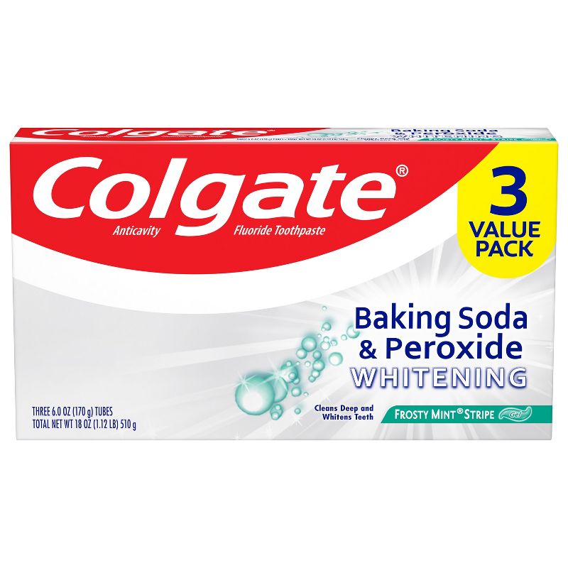 Colgate Baking Soda and Peroxide Whitening Toothpaste - Frosty Mint Stripe - 6oz/3pk, 1 of 7