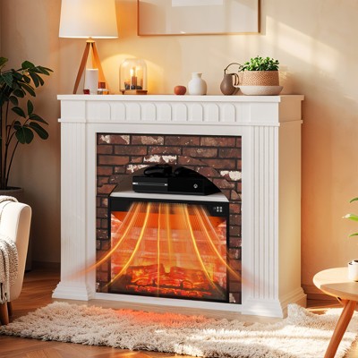SOLACE FURNITURE 44" Electric Fireplace Mantel, TV Stand with Freestanding Fireplace