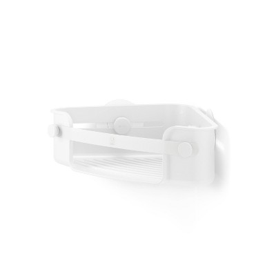 White Plastic Adhesive Shower Corner Bin with Hooks