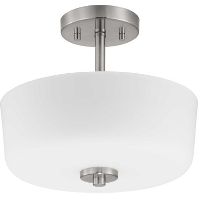 Tobin Matte Black and Etched White Glass 2-Light Semi-Flush Ceiling Fixture