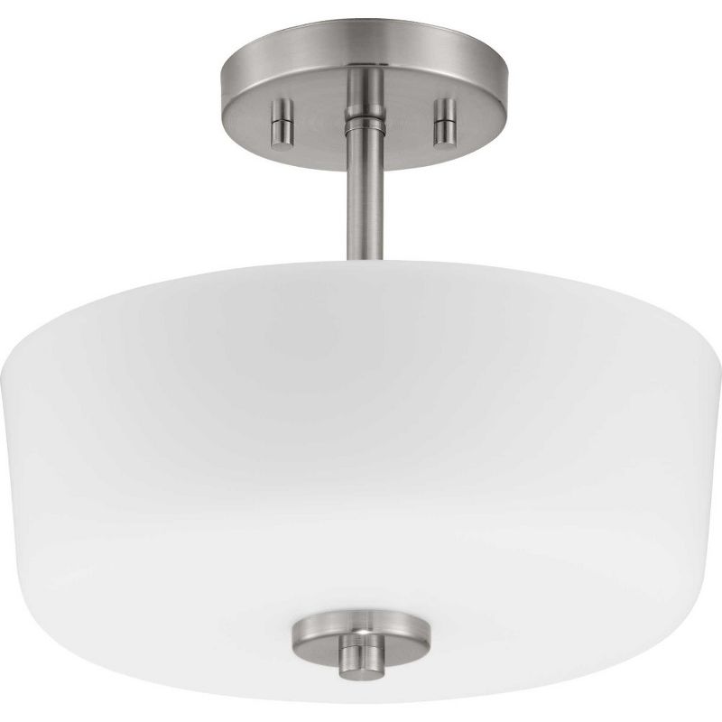 Progress Lighting Tobin Collection 2-Light Semi-Flush Convertible Ceiling Light, Brushed Nickel, Etched White Glass Shade, 5 of 6