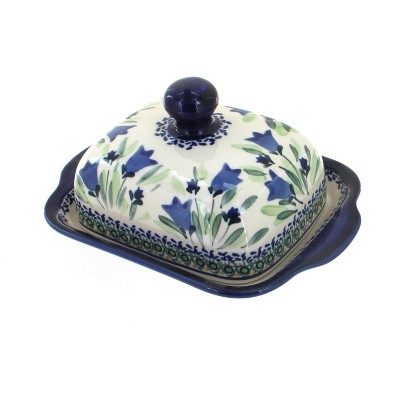 Blue Rose Polish Pottery Blue Tulip Square Butter Dish