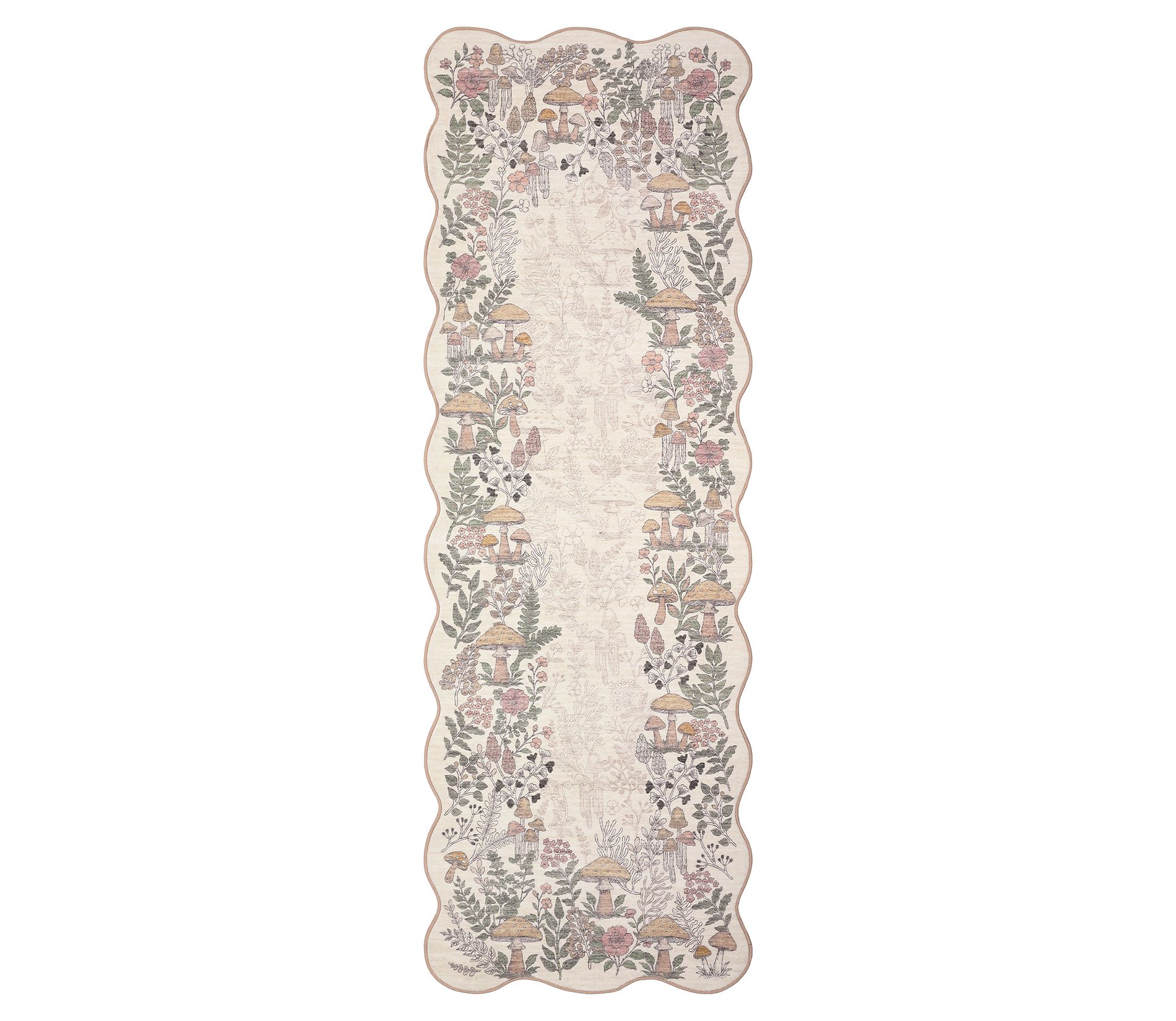 Washable Scalloped Mushroom Rugs for Living Room Bedroom, Cute Soft Non Slip Forest Nursery Rugs for Playroom