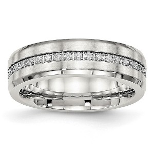Chisel Stainless Steel Brushed and Polished with CZ 6.5mm Band Ring - 1 of 4