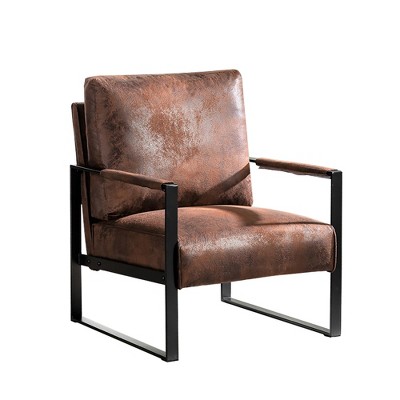 PDTEND Classic Mid-Century Modern Accent Armchair with Microfiber Upholstery and Durable Square Metal Frame